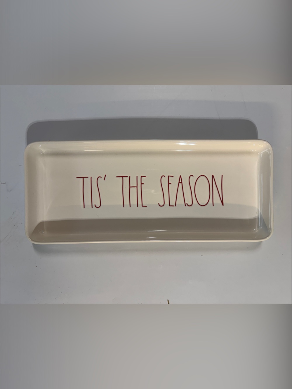 Rae Dunn Cream Tray with Red "Tis The Season" Script